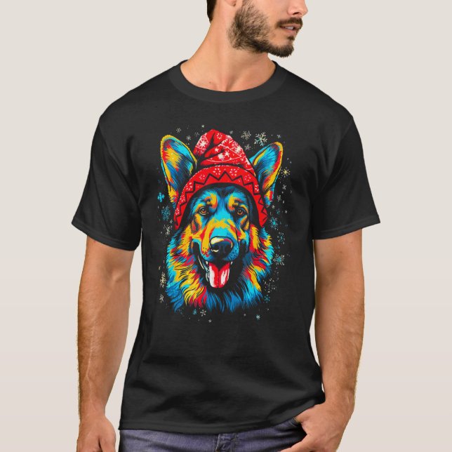 Art German Shepherd Dog Christmas T-Shirt (Vorderseite)