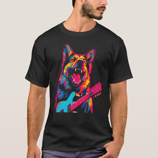 Art German Shepherd Dog Guitarist T-Shirt (Vorderseite)