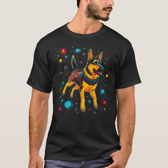 Art German Shepherd Dog Outer Space Galaxy T-Shirt (Vorderseite)