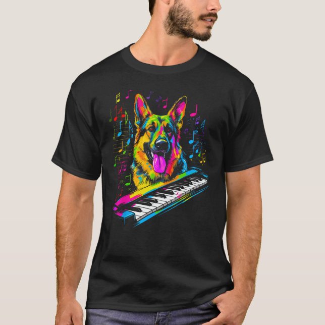 Art German Shepherd Dog Piano Pianist T-Shirt (Vorderseite)
