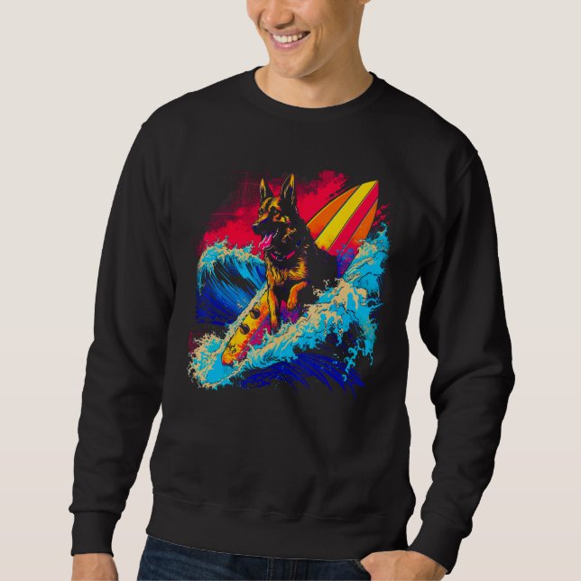 Art German Shepherd Dog Surf Surfing Sweatshirt (Vorderseite)