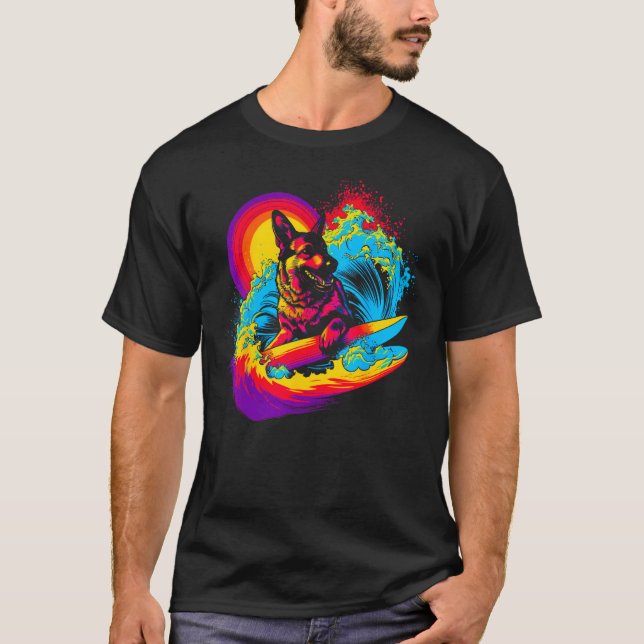 Art German Shepherd Dog Surfer T-Shirt (Vorderseite)