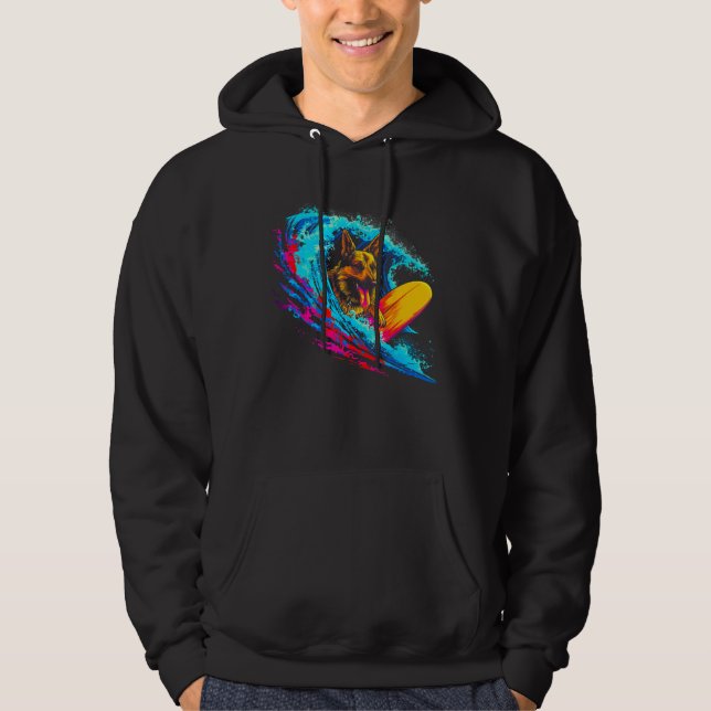 Art German Shepherd Dog Wave Surf Hoodie (Vorderseite)