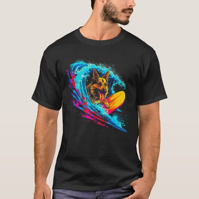 Art German Shepherd Dog Wave Surf T-Shirt (Vorderseite)