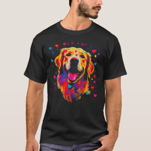 Art Golden Retriever Dog Blue Red Heart T-Shirt