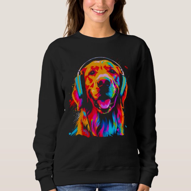 Art Golden Retriever Dog DJ Headset Sweatshirt (Vorderseite)