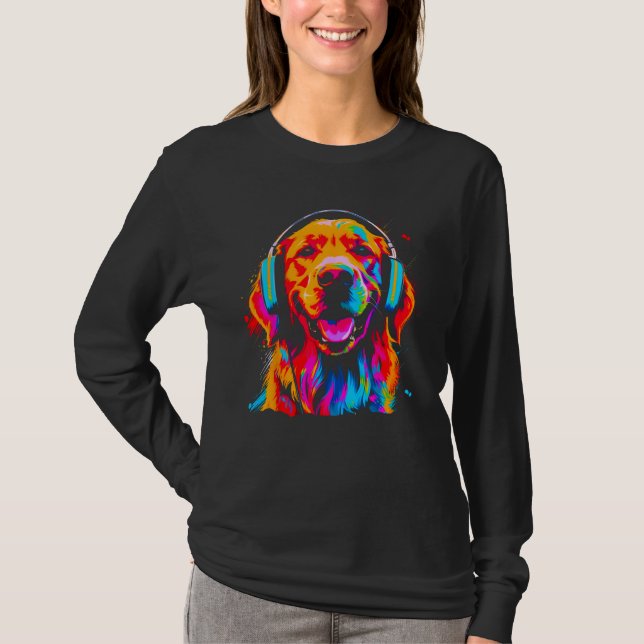Art Golden Retriever Dog DJ Headset T-Shirt (Vorderseite)