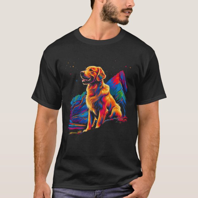 Art Golden Retriever Dog Mountain Hiking T-Shirt (Vorderseite)