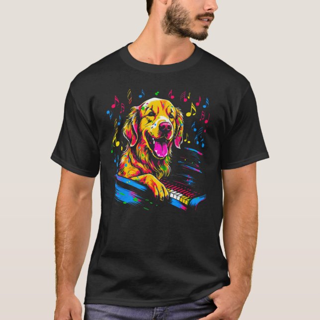 Art Golden Retriever Dog Piano T-Shirt (Vorderseite)