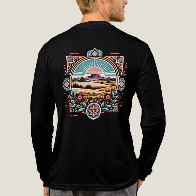 Art Inspiriert Sonnenuntergang Landschaft Long Sle Tri-Blend Shirt (Rückseite)