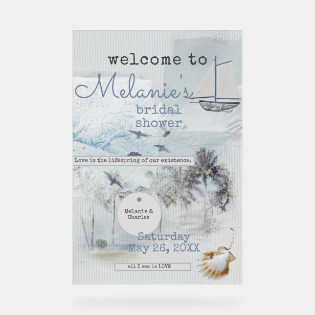 Art Journal Coastal Collage Bridal Shower Acrylschild (Vorderseite)