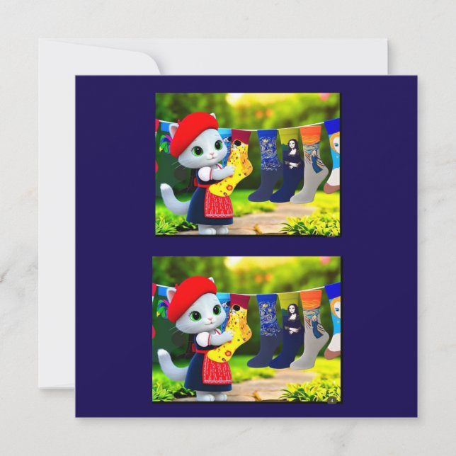 Art Kitty holt Kunstsocken aus Dankeskarte (Vorderseite)