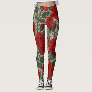 ART Legging Rosas Vermelhas sobre Renda Branca Leggings