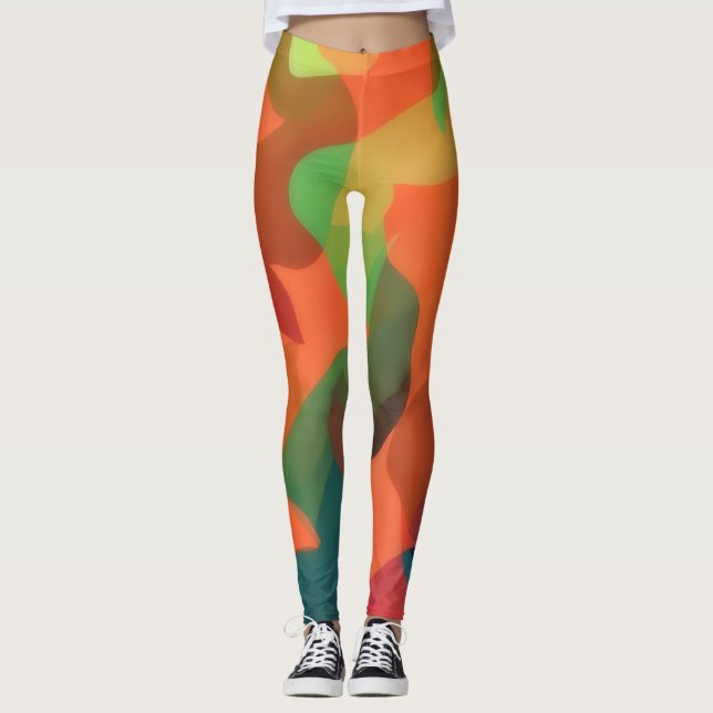 Art Leggings Gemütliche Leggings Orange und Grün (Vorderseite)