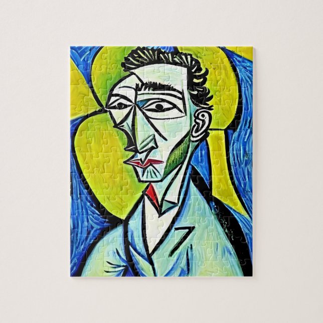 ART-MAN-blaugelb-abstraktes Portrait Puzzle (Vertikal)