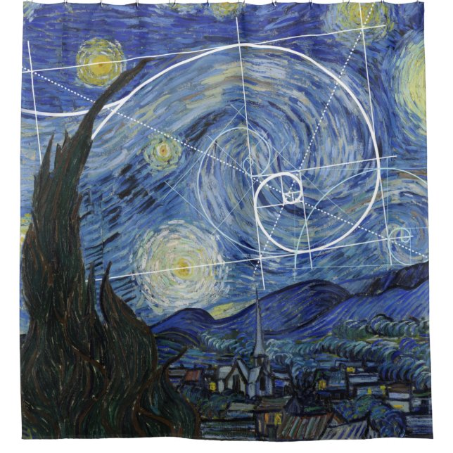  Art Meets Math, Van Gogh trifft Fibonacci Card Duschvorhang (Vorderseite)