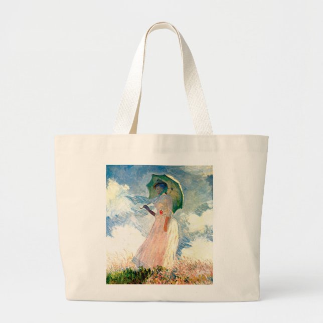 Art Monet "Frau mit rosa Parosel" Jumbo Stoffbeutel (Vorne)