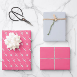 Art-Muster des Flugzeugs auf Rosy Rosa, elegant mo Geschenkpapier Set