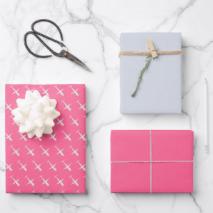 Art-Muster des Flugzeugs auf Rosy Rosa, elegant mo Geschenkpapier Set