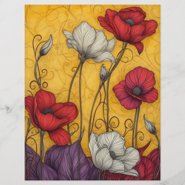 Art Neuveau Vintag Poppies Orange White Red (Vorderseite)
