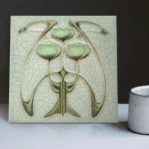 Art Nouveau 1890er Trio Pfingstrosen Gibbons Fliese