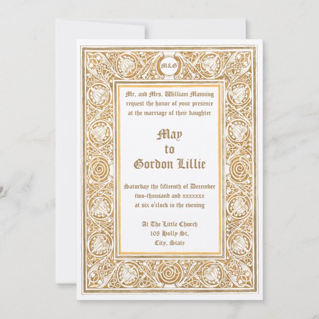 Art Nouveau 1895 Foliage & Floral Border Wedding Einladung (Vorderseite)