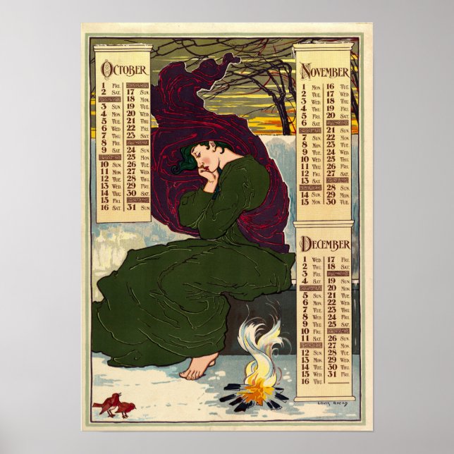 Art Nouveau 1896 Kalender von Louis Rhead Poster (Vorne)