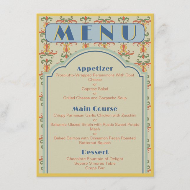Art Nouveau 4.5" x 6.25" Wedding Menu Menükarte (Vorderseite)