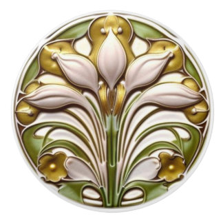 Art Nouveau Abstrakt White Gold Flora Keramikknauf