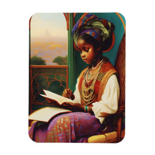 Art Nouveau African American girl Lesestudium Magnet