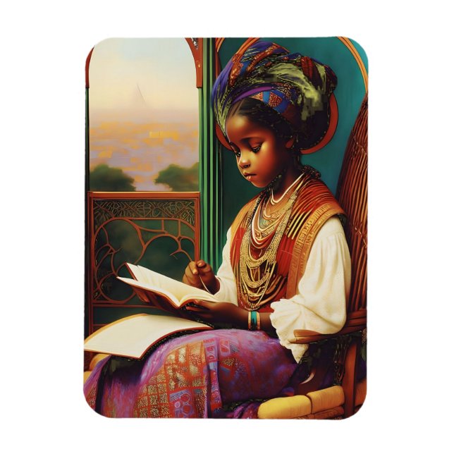 Art Nouveau African American girl Lesestudium Magnet (Vertikal)