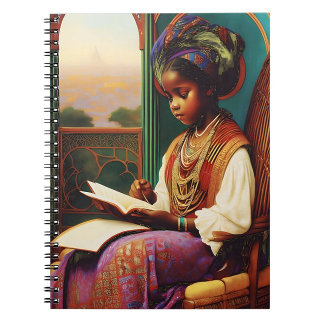 Art Nouveau - African American Girl Reading Notizblock (Vorderseite)