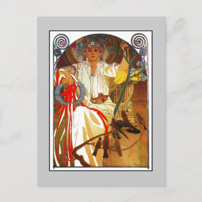 Art Nouveau Alfons Mucha Frühlingsfest Postkarte (Vorderseite)