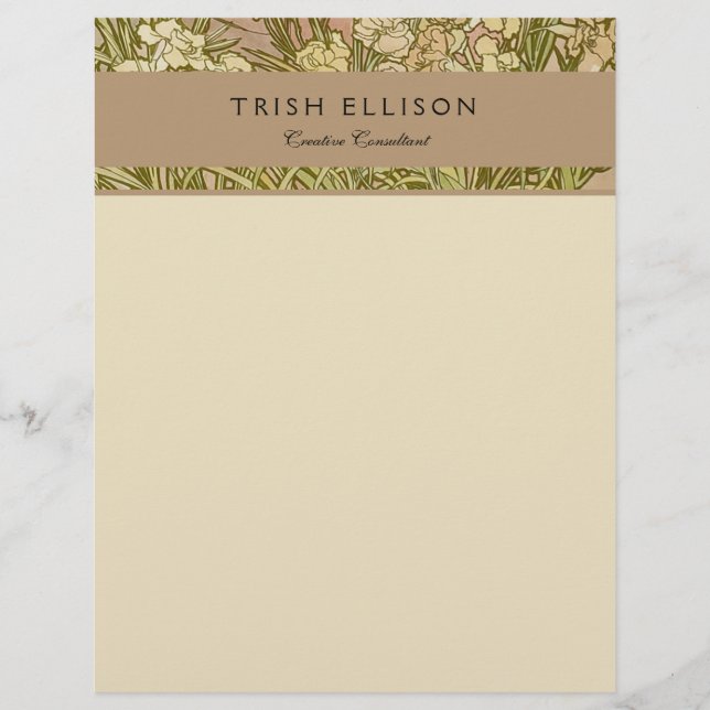 Art Nouveau Alfonse Mucha Blumenzucht Blume Briefbogen (Vorderseite)