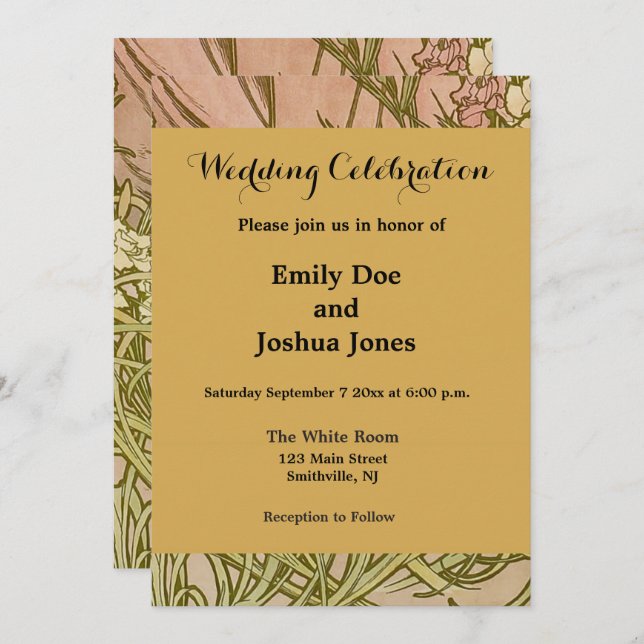 Art Nouveau Alfonse Mucha Blumenzucht Blume Einladung (Vorne/Hinten)