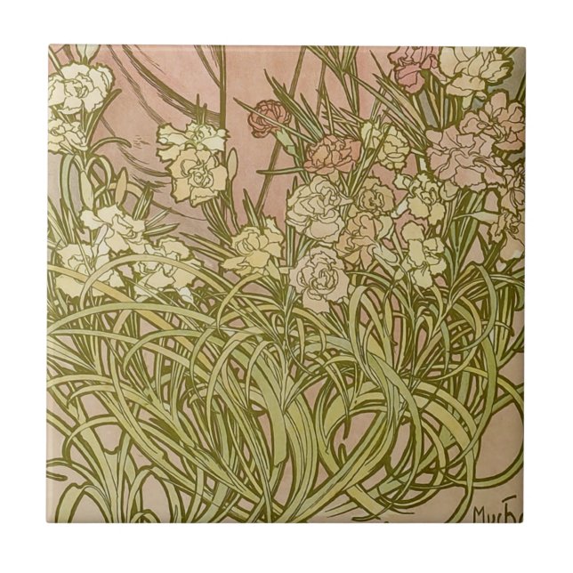 Art Nouveau Alfonse Mucha Blumenzucht Blume Fliese (Vorderseite)