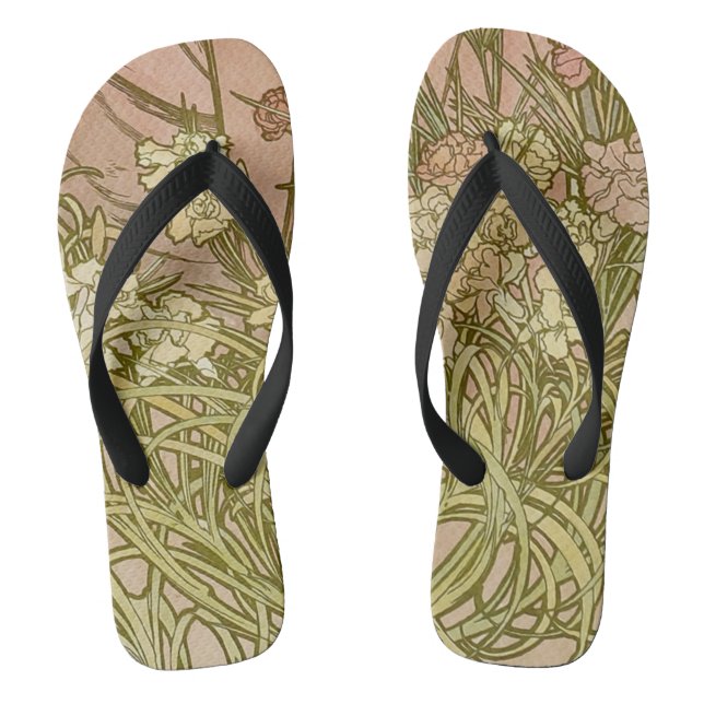 Art Nouveau Alfonse Mucha Blumenzucht Blume Flip Flops (Fußbett)
