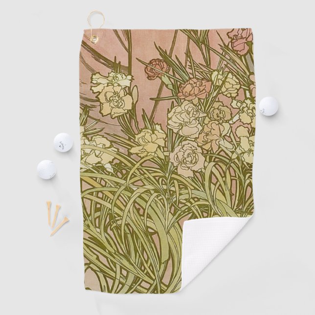 Art Nouveau Alfonse Mucha Blumenzucht Blume Golfhandtuch (Insitu)
