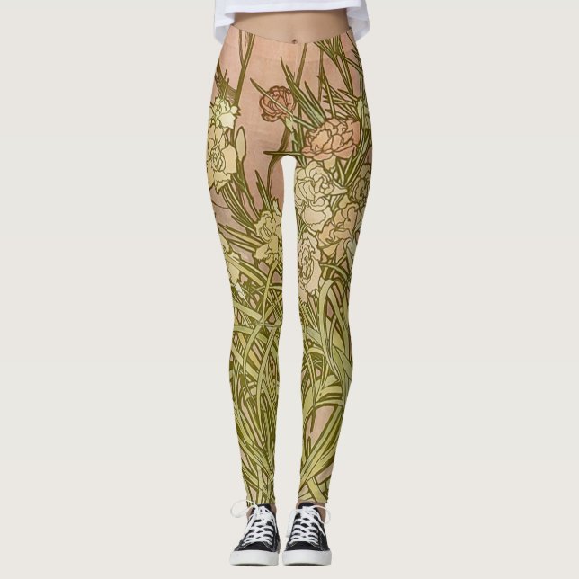 Art Nouveau Alfonse Mucha Blumenzucht Blume Leggings (Vorderseite)