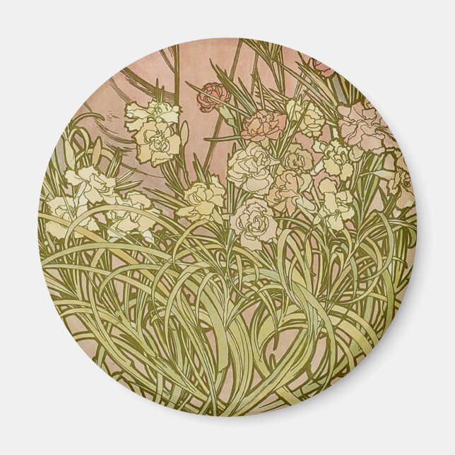Art Nouveau Alfonse Mucha Blumenzucht Blume Magnet (Vorne)
