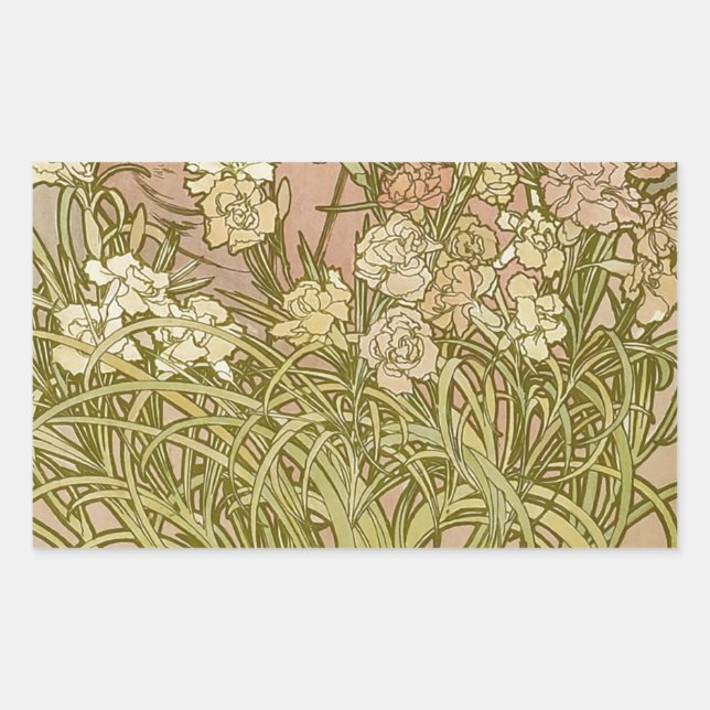 Art Nouveau Alfonse Mucha Blumenzucht Blume Rechteckiger Aufkleber (Vorderseite)
