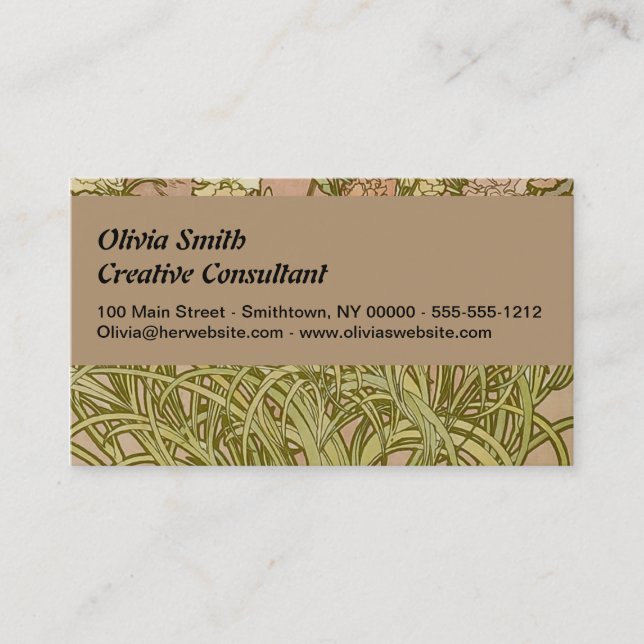 Art Nouveau Alfonse Mucha Blumenzucht Blume Visitenkarte (Vorderseite)