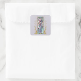 Art Nouveau Alphonse Mucha Abendliche Kontemplatio Quadratischer Aufkleber