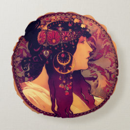 Art nouveau Alphonse Mucha Donna Orechini elegant  Rundes Kissen