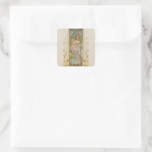 Art Nouveau Alphonse Mucha - Morgen Erwachen Quadratischer Aufkleber