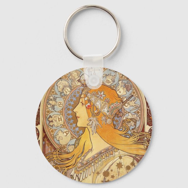 Art Nouveau Alphonse Mucha Zodiac Schlüsselkette Schlüsselanhänger (Vorderseite)