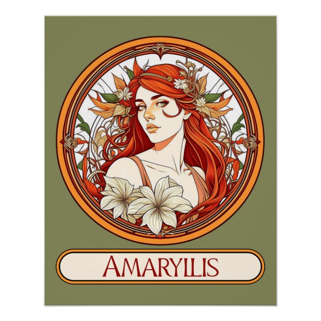 Art Nouveau Amaryllis Woman Poster (Vorderseite)