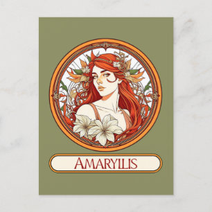 Art Nouveau Amaryllis Woman Postkarte