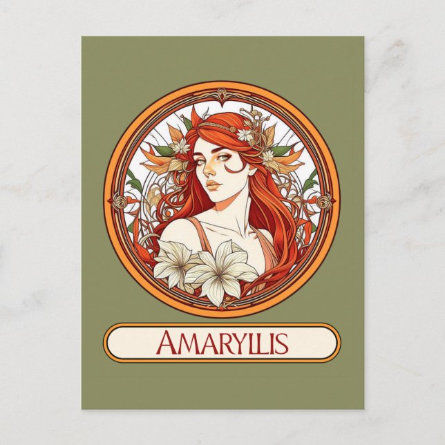 Art Nouveau Amaryllis Woman Postkarte (Vorderseite)