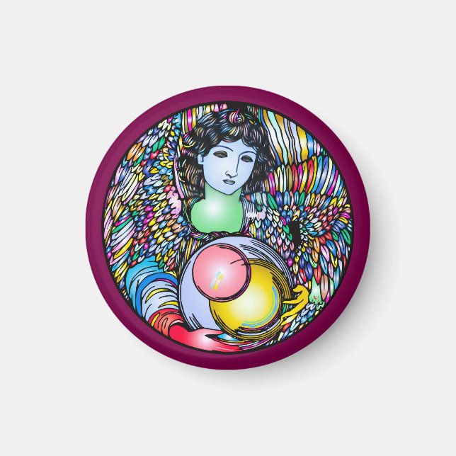Art Nouveau Angel On Stained Glass Magnet (Vorne)